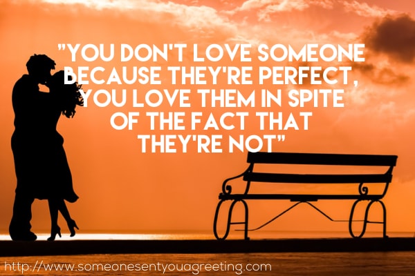 You don’t love someone because they’re perfect, you love them in spite of the fact that they’re not