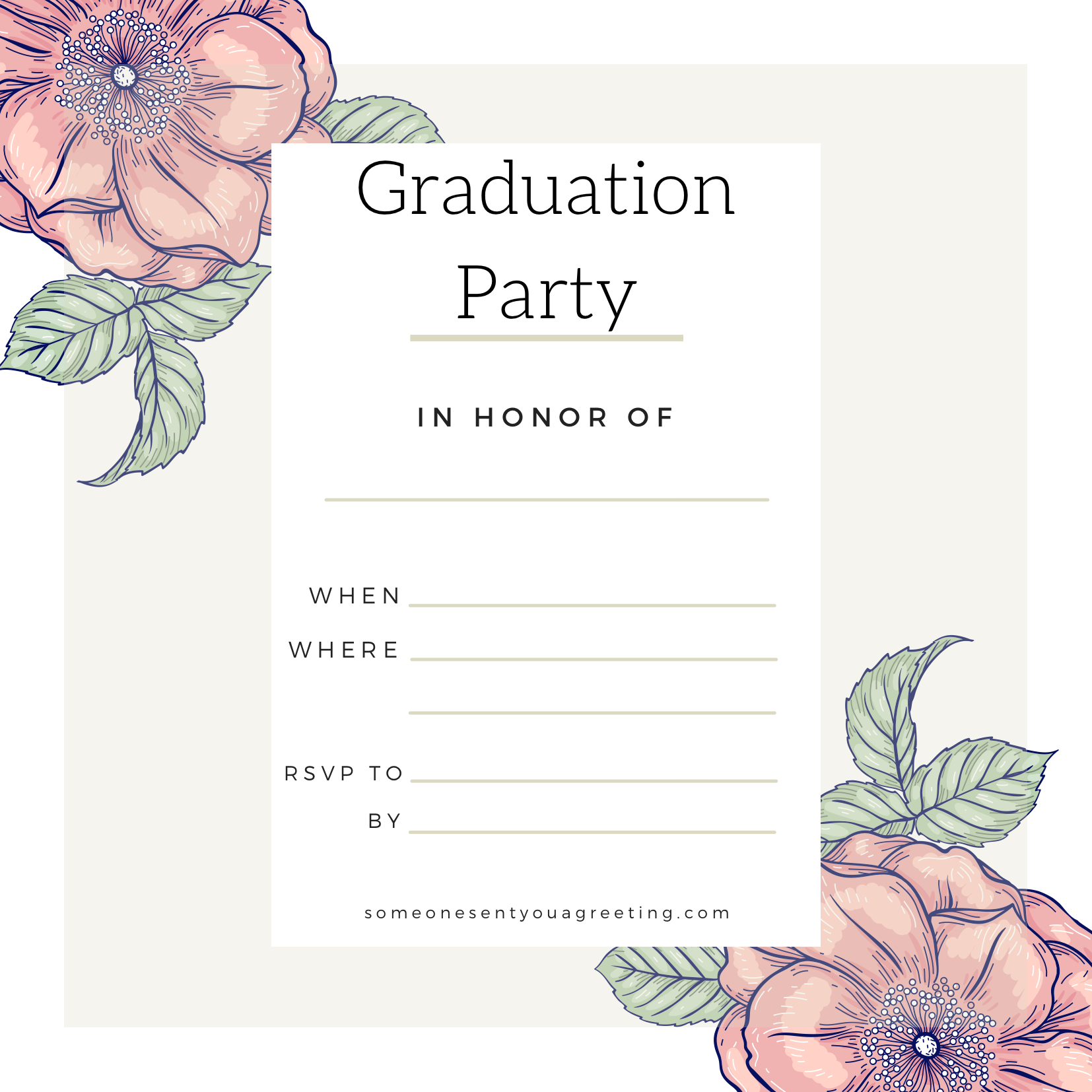 Pretty printable graduation party invitation template