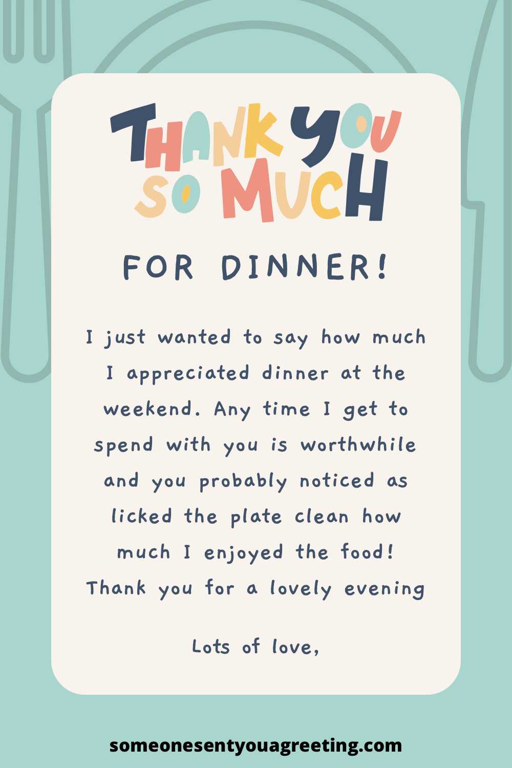 thank you for dinner note